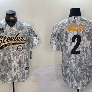 Men's Pittsburgh Steelers #2 Justin Fields 2024 Arctic Camo Salute To Service Stitched Baseball Jerseys
