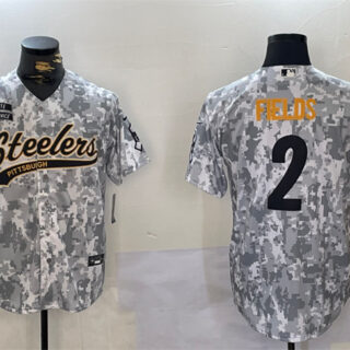 Men's Pittsburgh Steelers #2 Justin Fields 2024 Arctic Camo Salute To Service Stitched Baseball Jersey