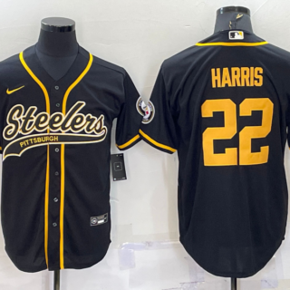 Men's Pittsburgh Steelers #22 Najee Harris Black Gold With Patch Cool Base Stitched Baseball Jersey