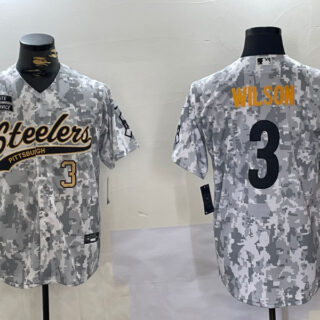 Men's Pittsburgh Steelers #3 Russell Wilson 2024 Arctic Camo Salute To Service Stitched Baseball Jerseys
