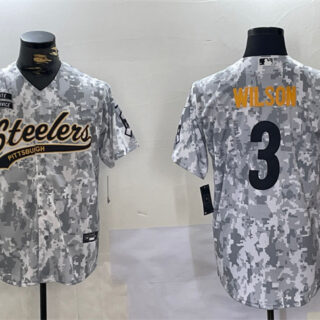 Men's Pittsburgh Steelers #3 Russell Wilson 2024 Arctic Camo Salute To Service Stitched Baseball Jersey