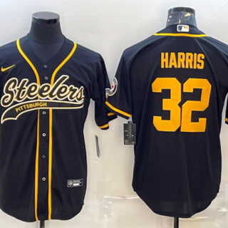 Men's Pittsburgh Steelers #32 Franco Harris Black Gold With Patch Cool Base Stitched Baseball Jersey