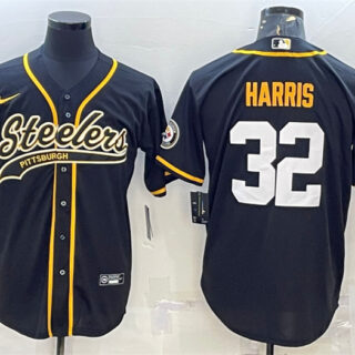 Men's Pittsburgh Steelers #32 Franco Harris Black With Patch Cool Base Stitched Baseball JerseyS