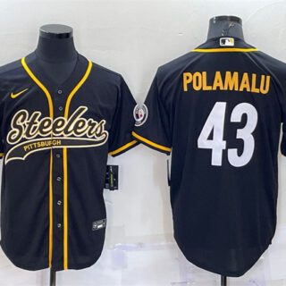 Men's Pittsburgh Steelers #43 Troy Polamalu Black With Patch Cool Base Stitched Baseball Jersey