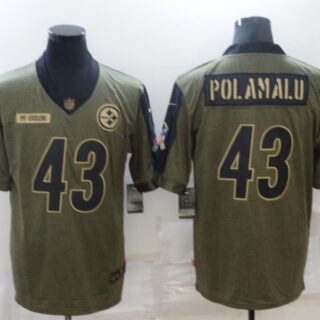 Men's Pittsburgh Steelers #43 Troy Polamalu Nike Olive 2021 Salute To Service Retired Player Limited Jersey