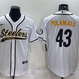 Men's Pittsburgh Steelers #43 Troy Polamalu White With Patch Cool Base Stitched Baseball Jersey