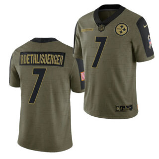 Men's Pittsburgh Steelers #7 Ben Roethlisberger 2021 Olive Salute To Service Limited Stitched Jersey