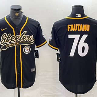 Men's Pittsburgh Steelers #76 Troy Fautanu Black With Patch Cool Base Stitched Baseball Jersey