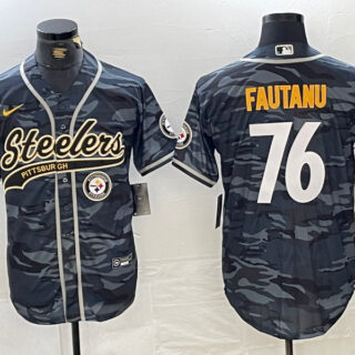 Men's Pittsburgh Steelers #76 Troy Fautanu Black With Patch Cool Base Stitched Baseball Jersey