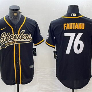 Men's Pittsburgh Steelers #76 Troy Fautanu Black With Patch Cool Base Stitched Baseball Jersey