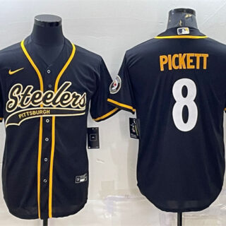 Men's Pittsburgh Steelers #8 Kenny Pickett Black With Patch Cool Base Stitched Baseball Jersey
