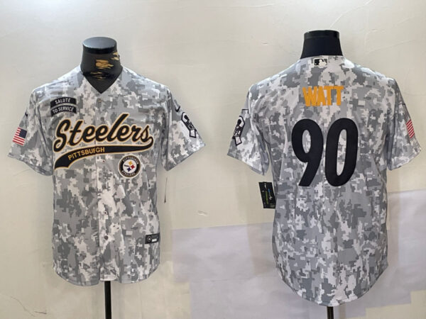 Men's Pittsburgh Steelers #90 T.J. Watt 2024 Arctic Camo Salute To Service Stitched Baseball Jerseys
