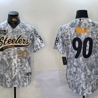 Men's Pittsburgh Steelers #90 T.J. Watt 2024 Arctic Camo Salute To Service Stitched Baseball Jerseys