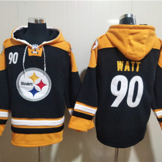 Men's Pittsburgh Steelers #90 T.J. Watt Black Ageless Must-Have Lace-Up Pullover Hoodie