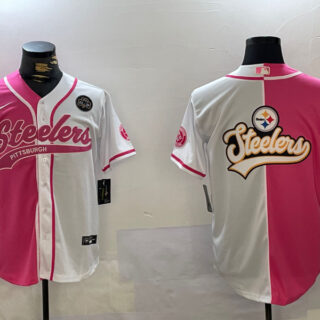 Men's Pittsburgh Steelers Big Logo 2024 Arctic Red White Salute To Service Stitched Baseball Jerseys