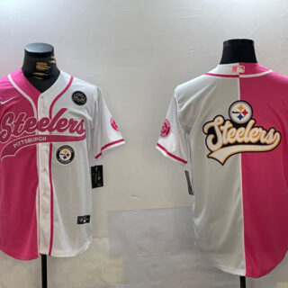 Men's Pittsburgh Steelers Big Logo 2024 Arctic Red White Salute To Service Stitched Baseball Jerseys