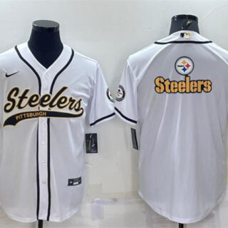 Men's Pittsburgh Steelers White Team Big Logo With Patch Cool Base Stitched Baseball Jersey