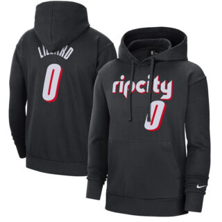 Men's Portland Trail Blazers #0 Damian Lillard Black 2021 22 City Edition Name & Number Essential Pullover Hoodie