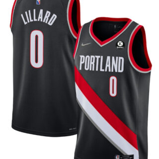 Men's Portland Trail Blazers #0 Damian Lillard Black 2021 22 Icon Edition 75th Anniversary Stitched Basketball Jersey