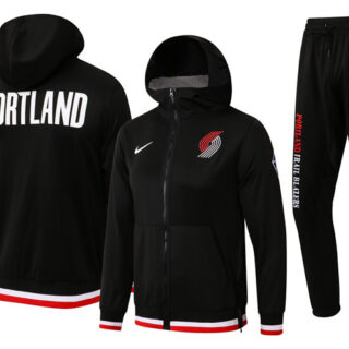 Men's Portland Trail Blazers 75th Anniversary Black Performance Showtime Full-Zip Hoodie Jacket And Pants Suit