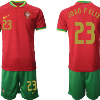 Men's Portugal #23 Joao F Elix Red Home Soccer Jersey Suit