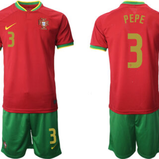 Men's Portugal #3 Pepe Red Home Soccer Jersey Suit