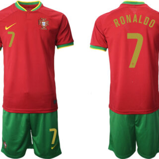Men's Portugal #7 Ronaldo Red Home Soccer Jersey Suit