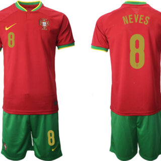 Men's Portugal #8 Neves Red Home Soccer Jersey Suit