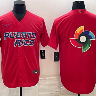 Men's Puerto Rico Baseball 2023 Red World Baseball Big Logo Classic Replica Stitched Jersey