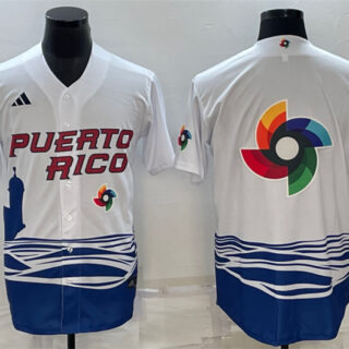 Men's Puerto Rico Baseball 2023 White World Baseball Big Logo With Patch Classic Replica Stitched JerseyS