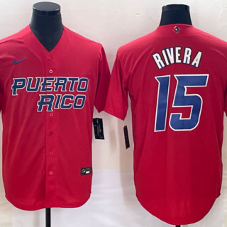 Men's Puerto Rico Baseball #15 Emmanuel Rivera 2023 Red World Baseball Classic Stitched Jersey