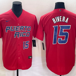 Men's Puerto Rico Baseball #15 Emmanuel Rivera 2023 Red World Baseball Classic With Patch Stitched Jersey