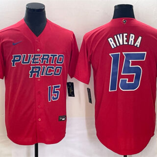 Men's Puerto Rico Baseball #15 Emmanuel Rivera 2023 Red World Baseball Classic With Patch Stitched Jersey