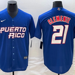 Men's Puerto Rico Baseball #21 Roberto Clemente 2023 Royal World Baseball Classic Stitched Jersey