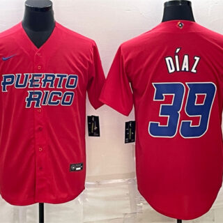 Men's Puerto Rico Baseball #39 Edwin Díaz 2023 Red World Baseball Classic Replica Stitched Jersey