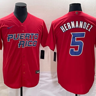 Men's Puerto Rico Baseball #5 Enrique Hernandez 2023 Red World Baseball Classic Stitched Jersey