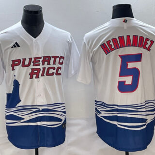 Men's Puerto Rico Baseball #5 Enrique Hernandez 2023 White World Baseball Classic Stitched Jersey