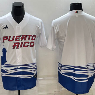 Men's Puerto Rico Baseball Blank 2023 White World Baseball Classic Replica Stitched Jersey