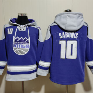 Men's Sacramento Kings #10 Domantas Sabonis Blue Grey Lace-Up Pullover Hoodie