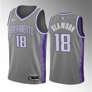 Men's Sacramento Kings #18 Jalen Slawson Grey 2023 Draft City Edition Stitched Jersey