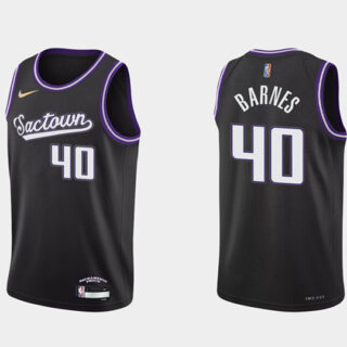 Men's Sacramento Kings #40 Harrison Barnes 2021 22 Black 75th Anniversary City Edition Stitched Basketball Jersey