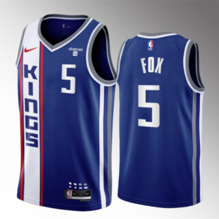 Men's Sacramento Kings #5 De'Aaron Fox Blue 2023-24 City Edition Stitched Basketball Jersey