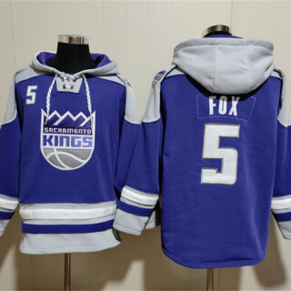 Men's Sacramento Kings #5 De'Aaron Fox Blue Grey Lace-Up Pullover Hoodie