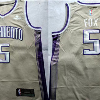 Men's Sacramento Kings #5 De'Aaron Fox Gold Stitched Jersey