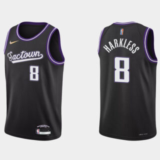 Men's Sacramento Kings #8 Maurice Harkless 2021 22 Black 75th Anniversary City Edition Stitched Basketball Jersey