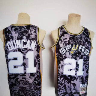 Men's San Antonio Spurs #21 Tim Duncan 1998-99 Black Lunar New Year Tiger CNY 4.0 Throwback Stitched Jersey