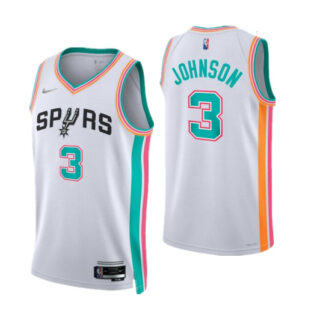 Men's San Antonio Spurs #3 Keldon Johnson 2021 22 White City Edition Stitched Jersey