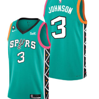 Men's San Antonio Spurs #3 Keldon Johnson Teal 2022 City Edition With NO.6 Patch Swingman Stitched Jersey