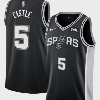 Men's San Antonio Spurs #5 Stephon Castle Black 2024 Draft Icon Edition Stitched Basketball Jersey