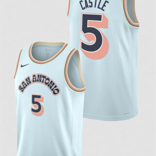 Men's San Antonio Spurs #5 Stephon Castle Light Blue 2024 25 City Edition Stitched Basketball Jersey